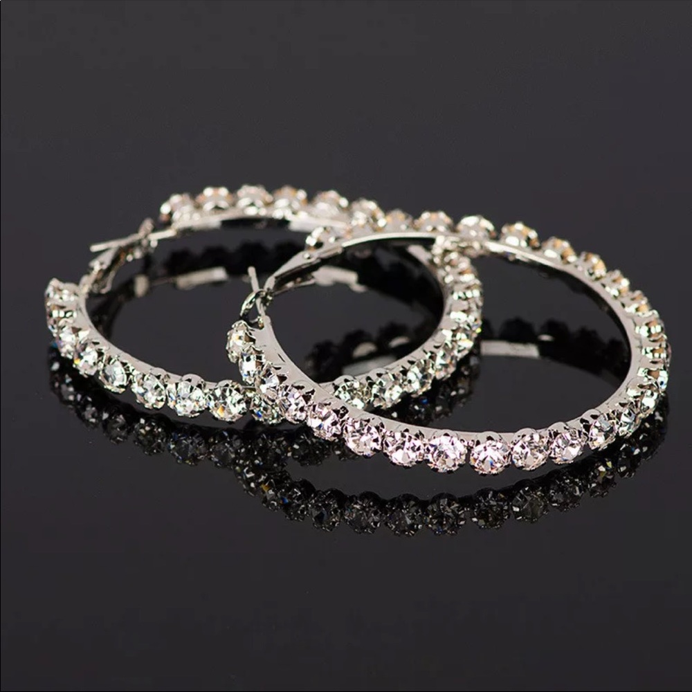 Luxury Big Diamond Round Hoop Earrings, NICE EARRINGS, CUTE EARRINGS - Picture 2 of 5
